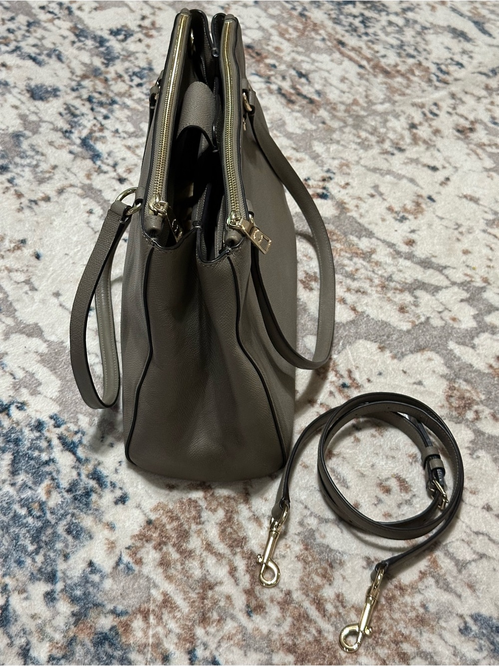 COACH Grayish Taupe colored Pebbled Leather Tote with Detachable Strap - Picture 6 of 7